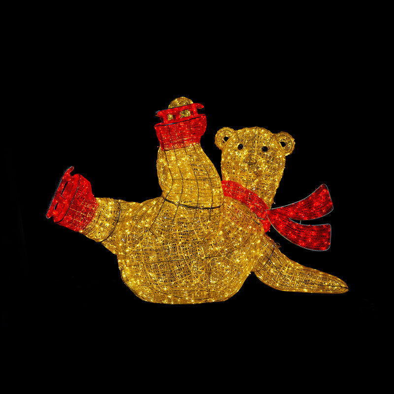 6.5 FT Warm White Twinkle LED Gold Falling Bear With Skates