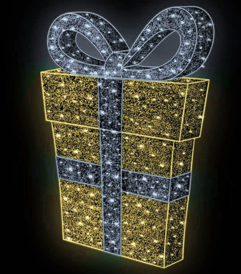 Decorative gift box with a bow on a black background