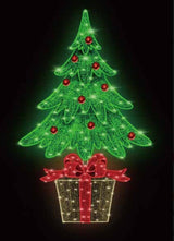 Decorative Christmas tree with red berries and a present base on a black background