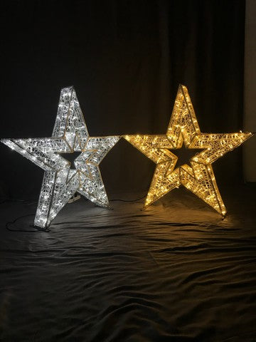 Juego de 2 Estrellas 3D de 60 CM Blanco Frío con Efecto Destellante Blanco Frío