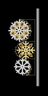 Decorative snowflake lights on a black background