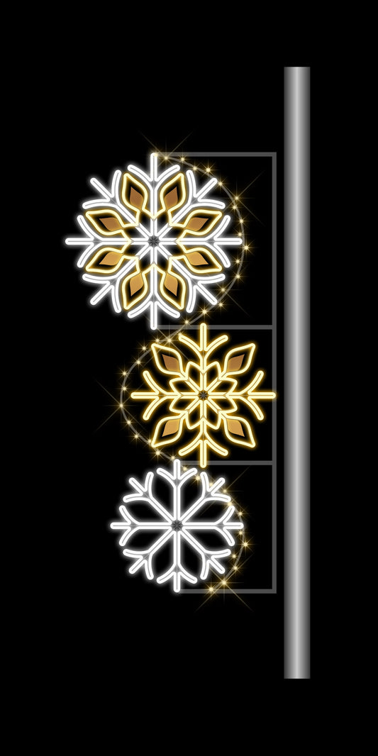 Decorative snowflake lights on a black background