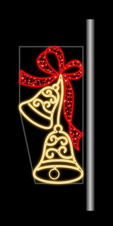 Decorative Christmas bell with red ribbon on a black background