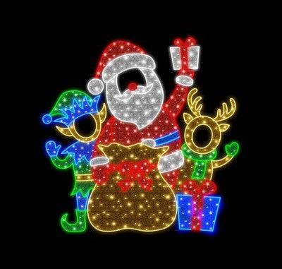 7 FT Red Santa With Elf & Deer LED Photo Op