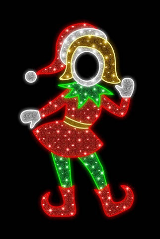 6 FT X 4 FT Red & Green Elf Girl LED Photo Op