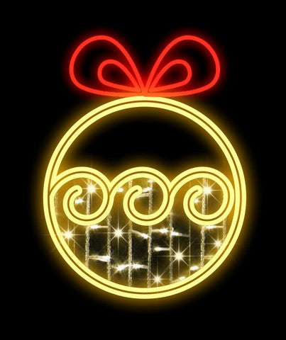 2 FT LED Warm White Ornament Ball With Red Bow