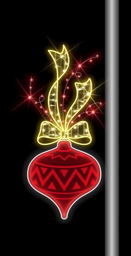 5 FT X 2 FT Red Ornament With Warm White Bow LED Pole Banner