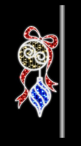 6 FT X 3 FT Warm White & Blue Ornament With Red Bow LED Pole Banner