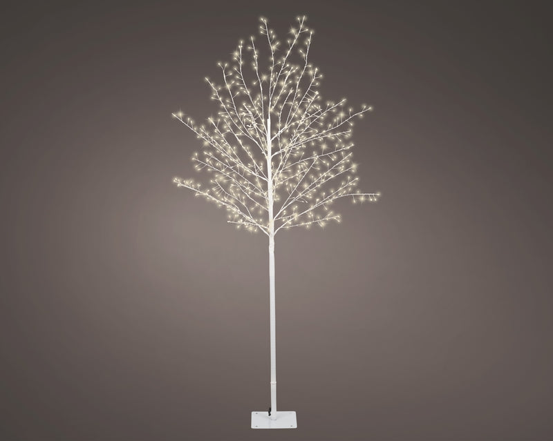 Árbol micro de 5 pies y 480 LED blanco cálido con tronco blanco