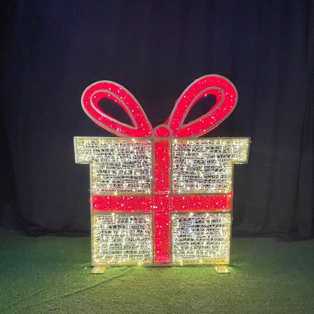 7 FT X 6 FT 3D Gift Box Warm White With Cool White Flashing Effect