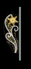 Decorative metal gate with floral design on a black background