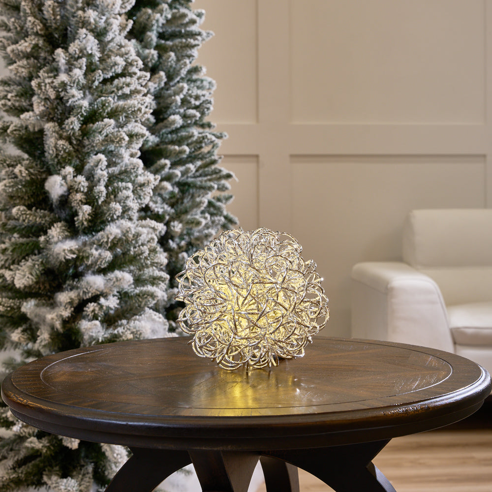 8" 40 LED Warm White Silver Ball