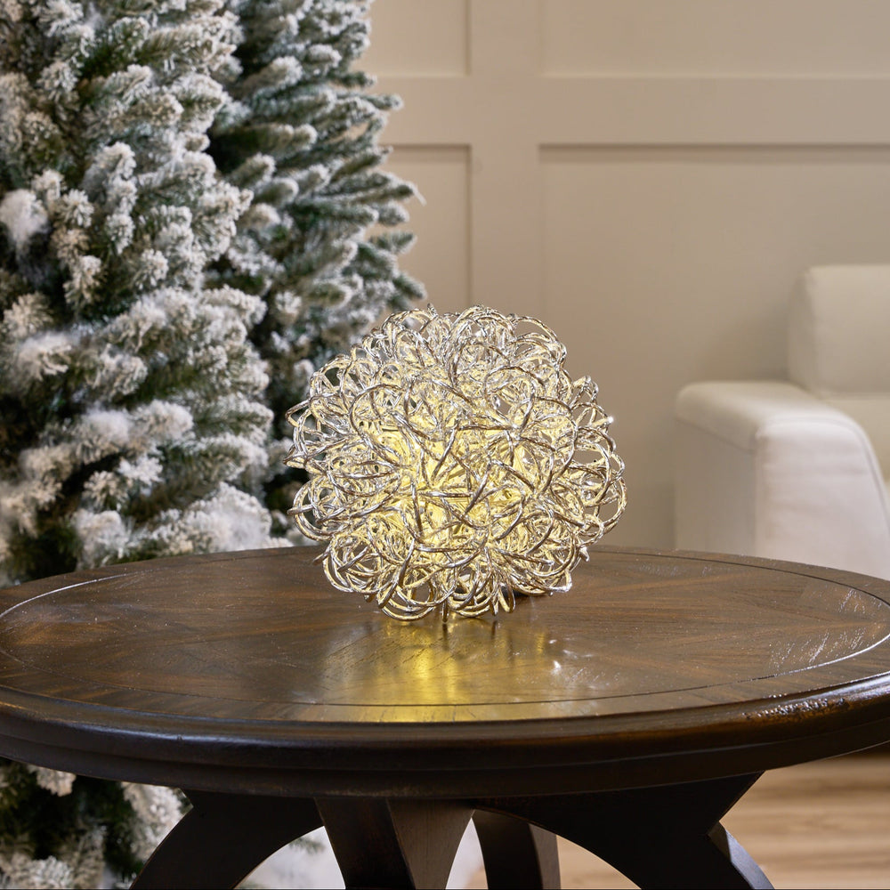 8" 40 LED Warm White Silver Ball Battery Operated