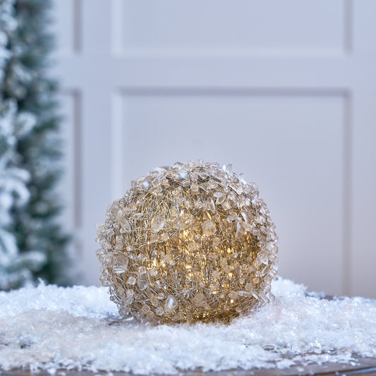 Esfera dorada de 7" con 35 LED de luz blanca cálida