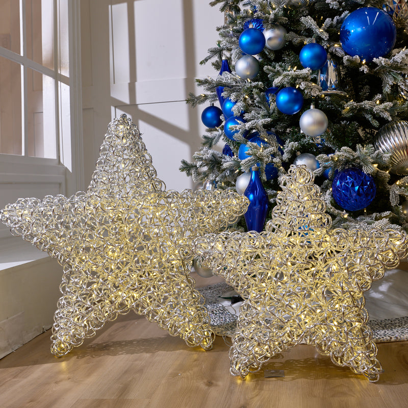 2.8 PIES 100 LED Estrella Plateada Blanco Cálido