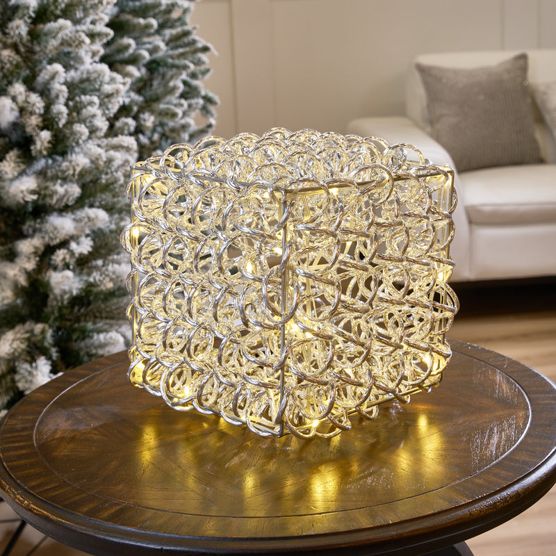 Cubo de plata de 11" con 100 luces LED blanco cálido