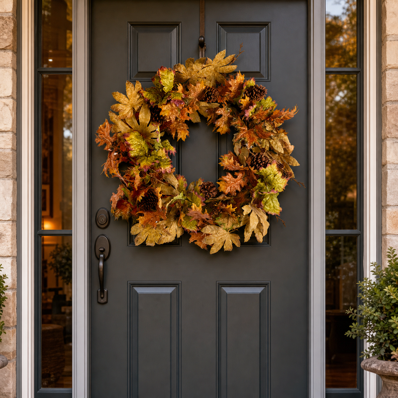 30" Fall Oak Leaf & Pinecone Wreath