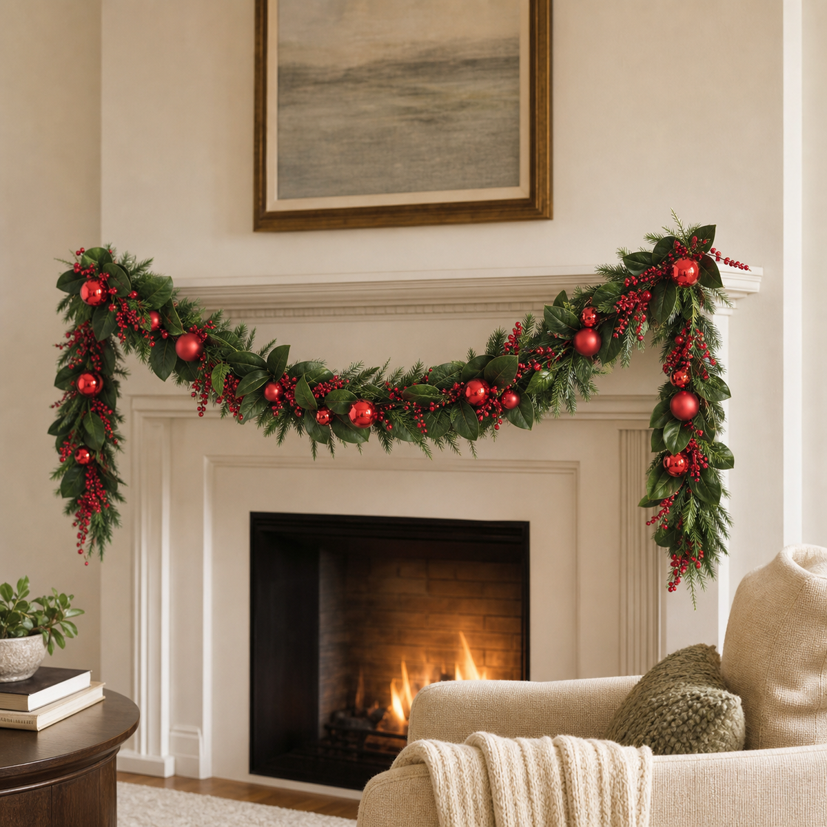 6 FT Red Berry Garland With Ornaments