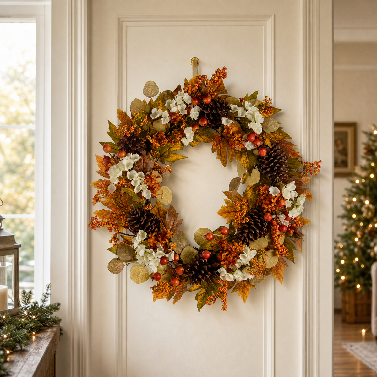 24" Mixed Fall Floral & Pumpkin Wreath