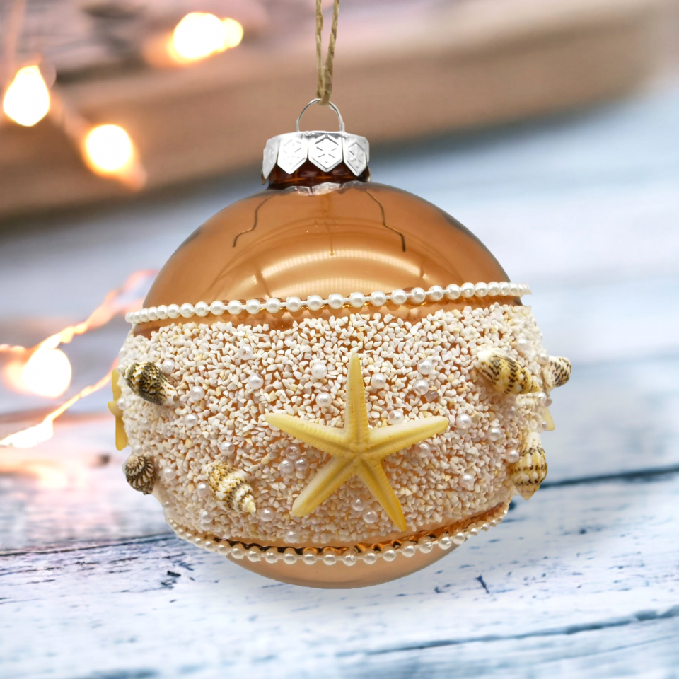 Bronze Beaded Shell Ball Ornament Set Of 2