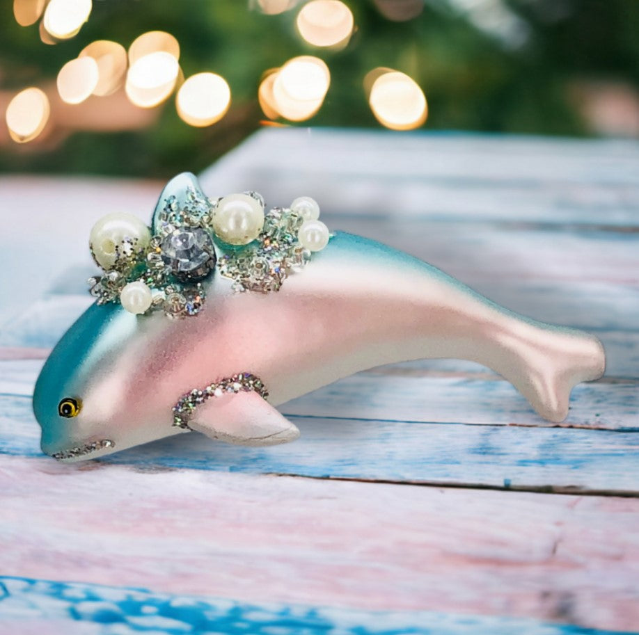 Pink & Blue Glitter Dolphin Ornament