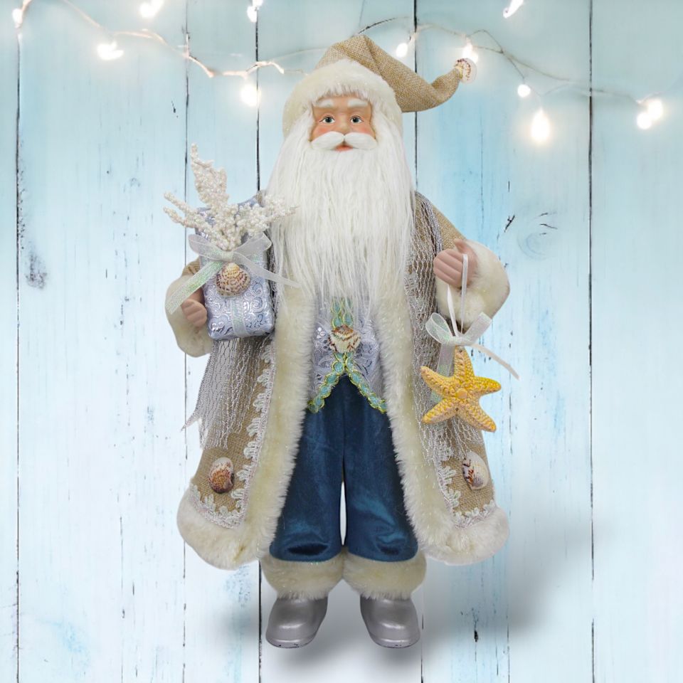 18" Teal Coastal Santa