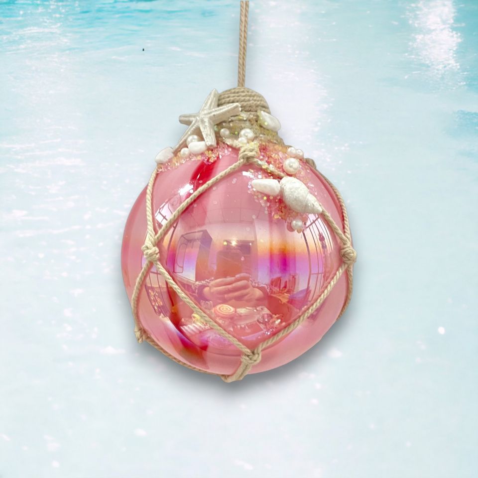 5" Pink Netted Ball Ornament With Starfish