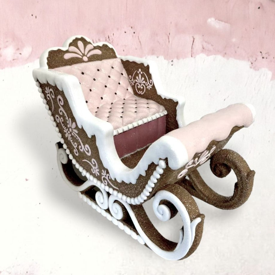 14" Brown & Pink Gingerbread Sleigh