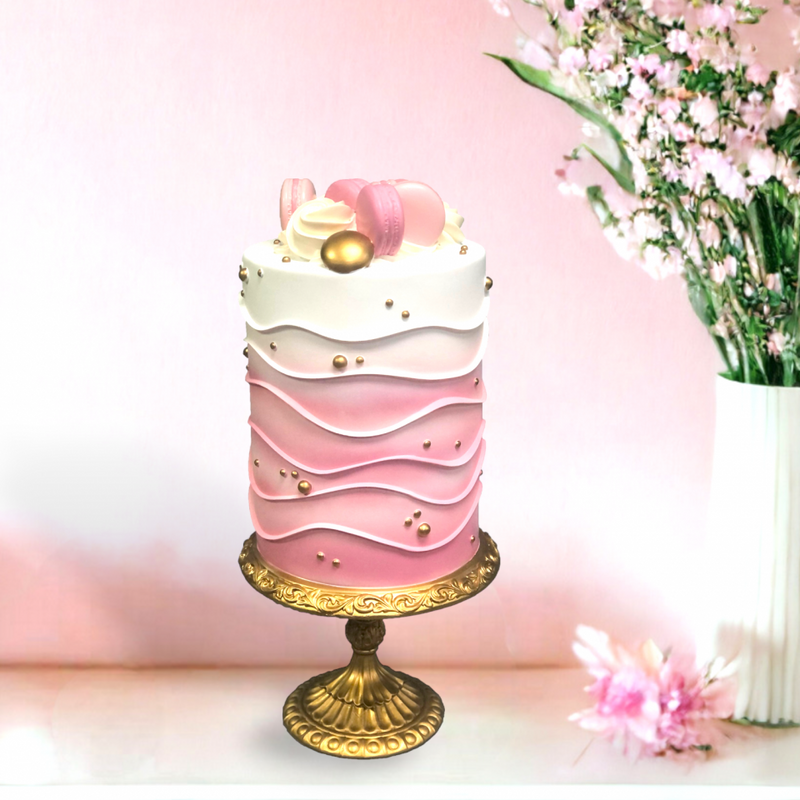 20" Pink Macaron Cake On Gold Pedestal