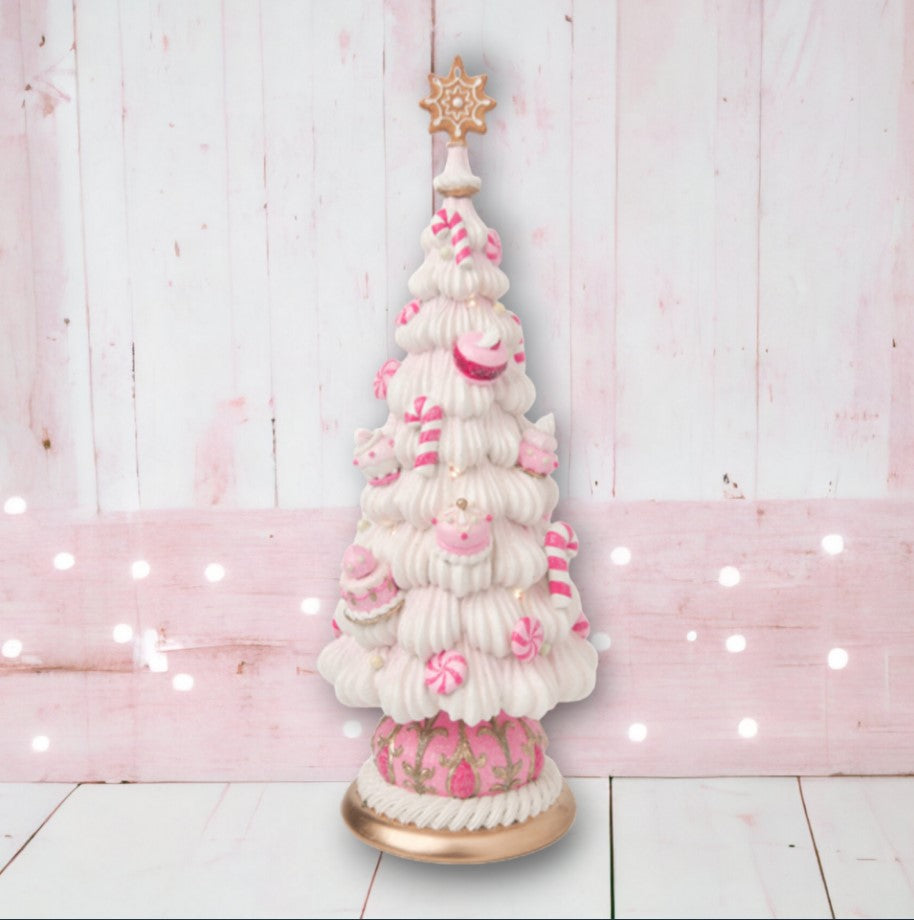 16" Lighted Pink Candy Frosting Tree