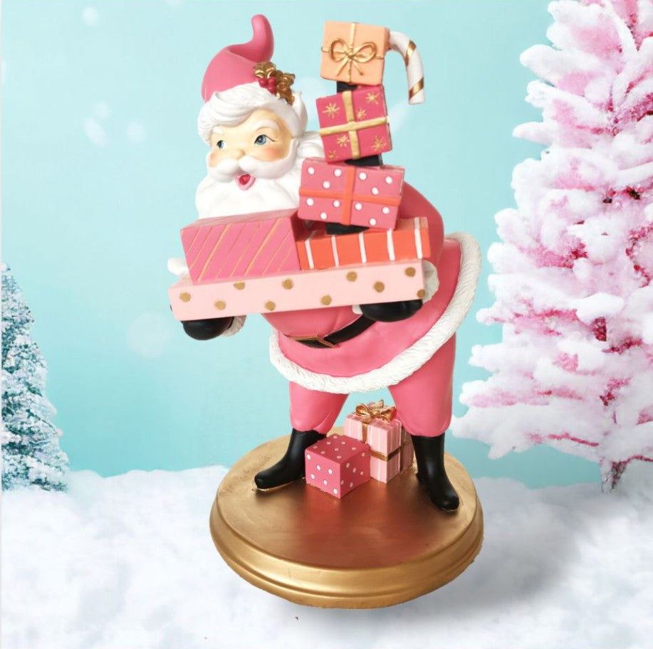 14" Pink Retro Santa With Gifts