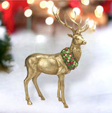 24.5" Gold Standing Deer With Wreath