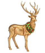 24.5" Gold Standing Deer With Wreath