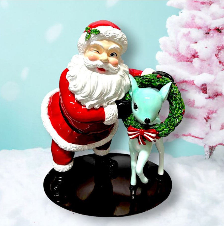 18" Red Retro Santa With Deer