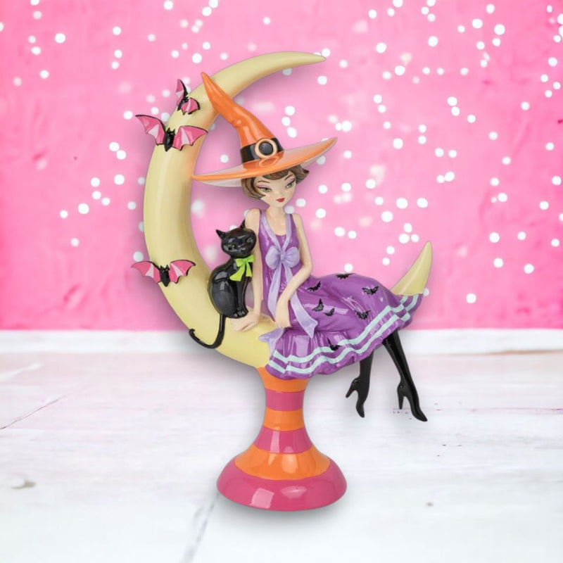 15" Witch On Moon With Purple Dress & Orange Hat