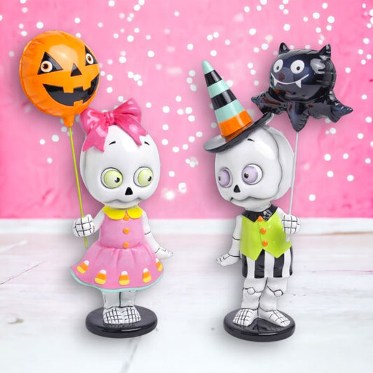 13.5" Skeleton Kids With Balloons Set of 2