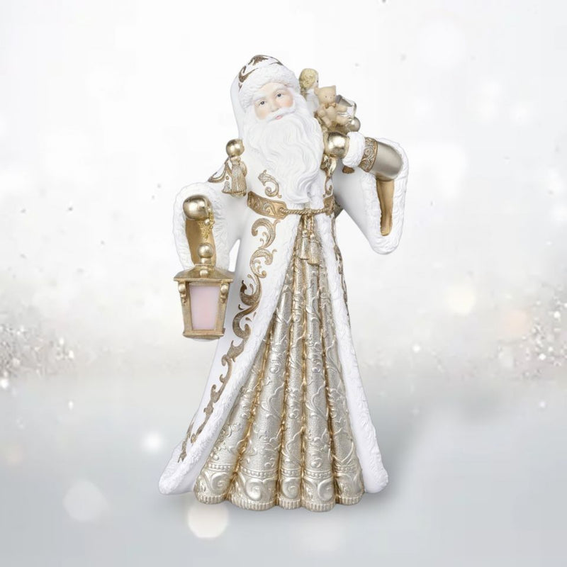 18" White & Gold Santa With Lantern