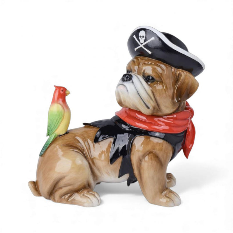 18.5" Bulldog With Pirate Costume & Parrot