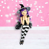 23" Purple Hair Witch Shelf Sitter With Black Cat