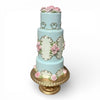 18" Marie Blue Tiered Cake On Gold Stand