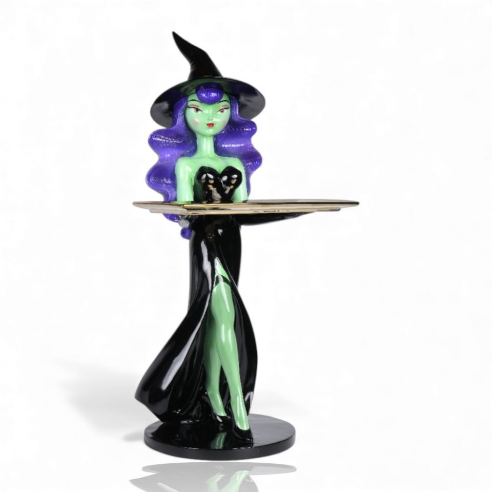 2 FT Purple Hair Witch With Serving Tray