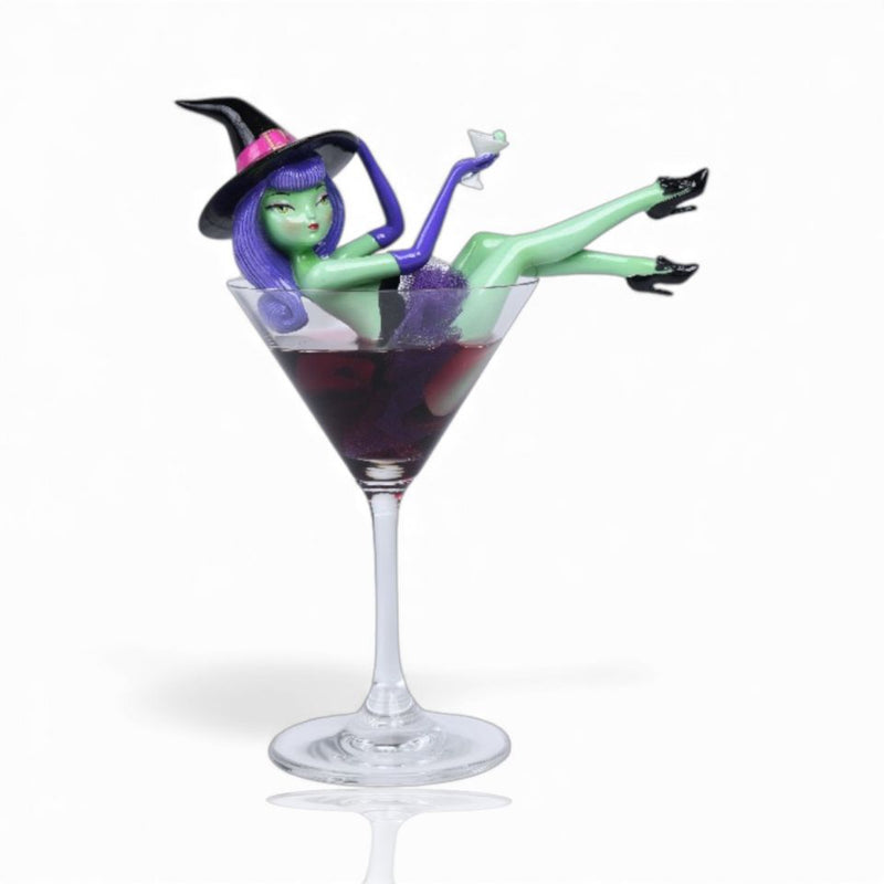 8" Purple Hair Witch In Martini Glass