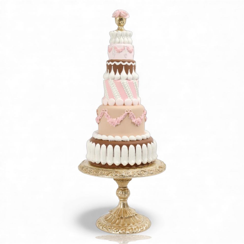 23.5" Pink Chocolate Tiered Cake With Gold Stand