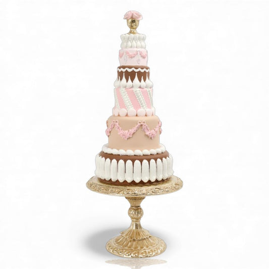 23.5" Pink Chocolate Tiered Cake With Gold Stand