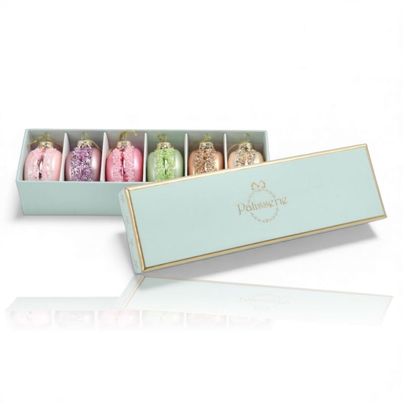 11" Pastel Macaron Ornaments In Teal Box Set of 6