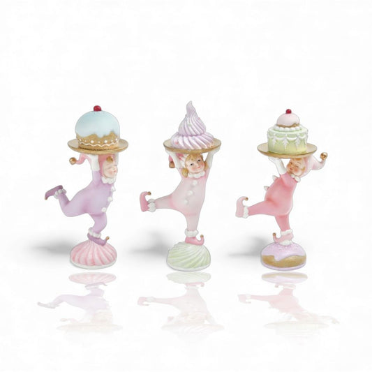 9" Pastel Clown Kids With Desserts Assorted Set of 3