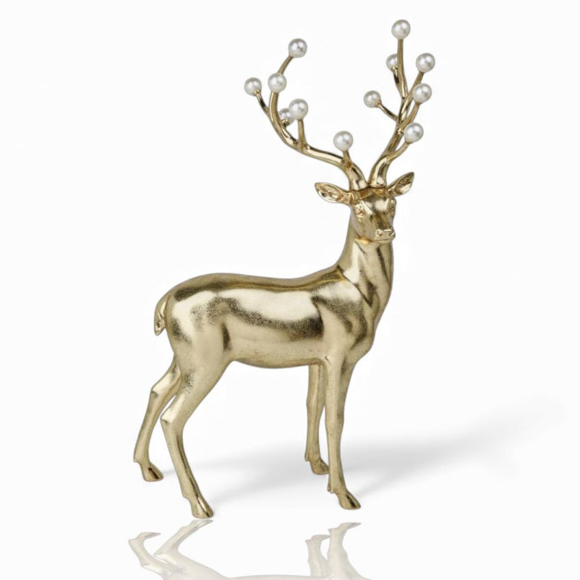 20" Gold Standing Deer With Pearl Antlers