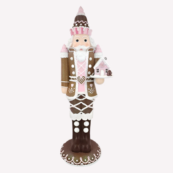 21" Gingerbread Nutcracker With Pink Gingerbread House