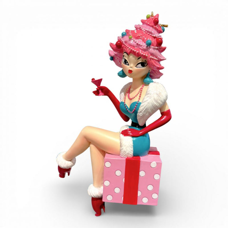6.5" Pink Christmas Lady Sitting On Present