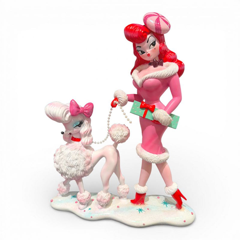 12" Red Hair Lady With Pink Poodle